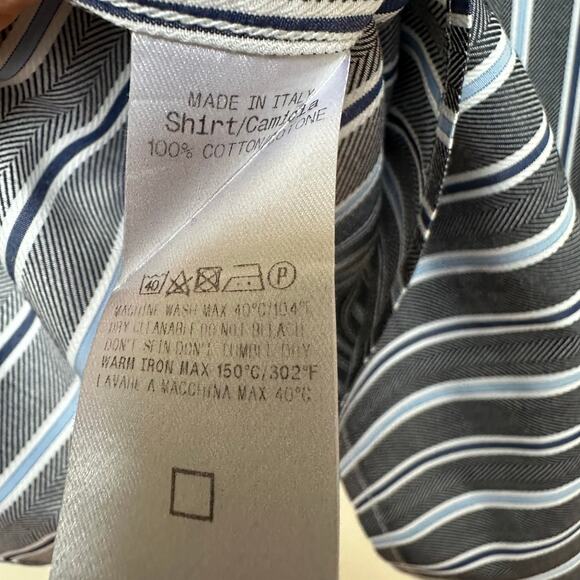 Ermenegildo Zegna Blue Striped Cotton Dress Shirt XL Made in Italy - Picture 7 of 7